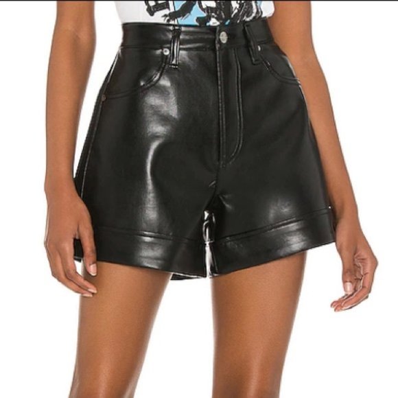 Agolde Pants - Agolde Recycled Leather Angled Hem Short Black Sz 26 NWOT